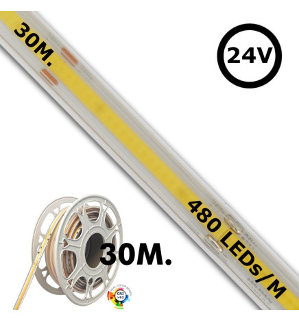 Ruban LED COB 24V | 480 LED/m | 30m | FLIP CHIP | 1200Lm |12W/M | CRI90 | IP20