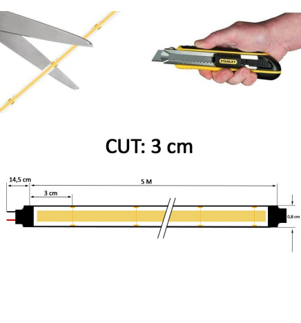 LED-strip COB 24V | 512 LED/m | 5m | FLIP CHIP | 1650Lm | 11W/M | CRI90 | IP20 | SPECIAL FÖR MAT