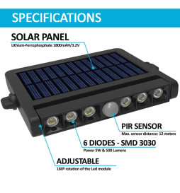 Adjustable Solar LED Spotlight - 5W - Motion sensor - 4000K