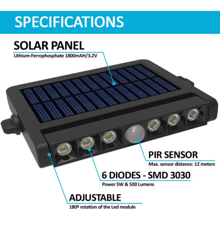 Adjustable Solar LED Spotlight - 5W - Motion sensor - 4000K