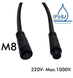 Cavo con connettore impermeabile 12V-24V - IP68 - M8 - Maschio - Femmina