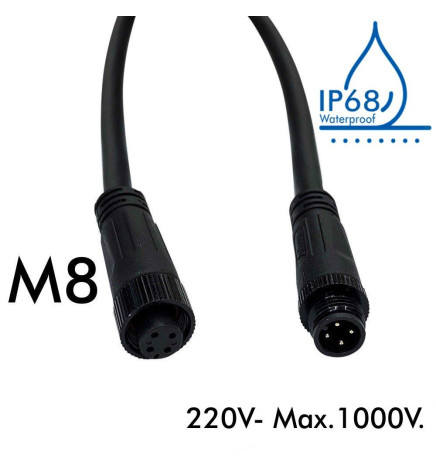 Cavo con connettore impermeabile 12V-24V - IP68 - M8 - Maschio - Femmina
