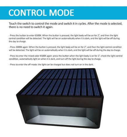 Solar LED-fyr 5W Chip - Väggmonterad - Kvadratisk - Aluminium - 20x20cm