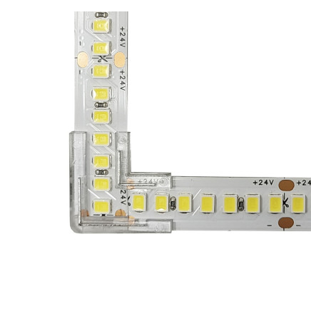 Conector de união L transparente para tiras de LED - COB + SMD - 10mm - IP20