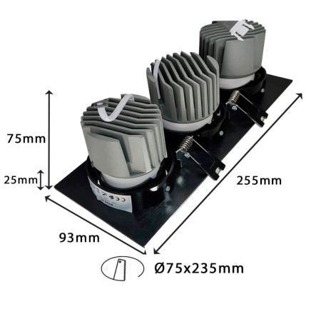 LED Downlight - 45W - Justerbar -   SORT -  Tredobbelt - CRI+92 - UGR13