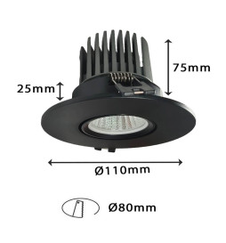 Encastré LED 15W - Orientable - NOIR - CRI+92 - UGR13
