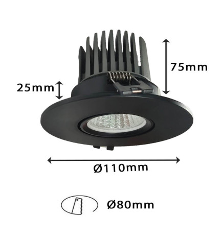 Encastré LED 15W - Orientable - NOIR - CRI+92 - UGR13