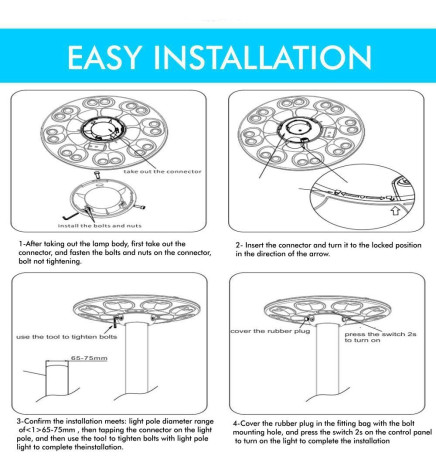 Apparecchio LED Stradale SOLARE con Lampione - GIARDINO - ABS - 4000K + Telecomando