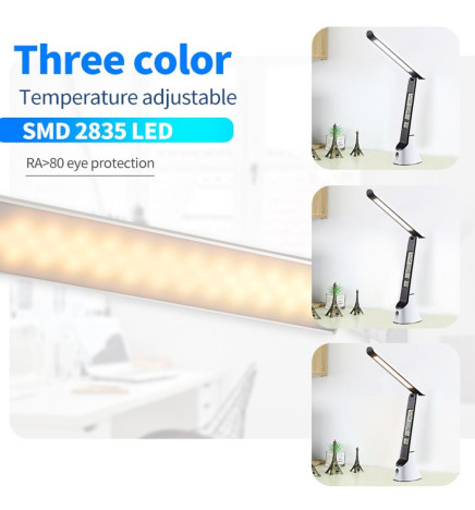 Lampada da tavolo con batteria LED 5W - Regolabile - Orientabile - Data - Temperatura - CCT