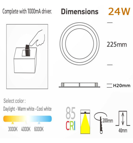 24W LED Downlight Round - OSRAM CHIP DURIS E 2835 - CCT - UGR19