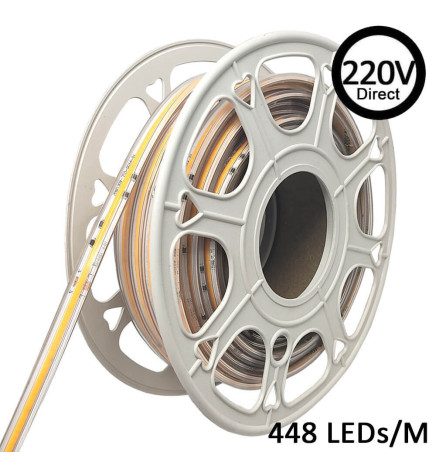 Fita LED COB 220V | 320 LED/m | 20m | FLIP CHIP | 1200Lm |12W/M | CRI92 | IP67 | Corte a cada 25cm