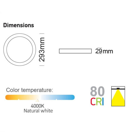 LED Surface mounted ceiling light 20W - 4000K - Lumileds Chip