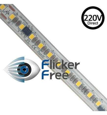 Ruban LED 220V PHOTOGRAPHIE VIDÉO | A LA COUPE | 120 LED/m | 50m | SMD2835 | 1800Lm/W | 14W/M | IP67 | Coupe  10 cm