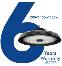 200W-150W -100W  High Bay LED UFO DIAMOND  SOSEN Driver - Dimmable 1-10V - 170lm/w - IP65