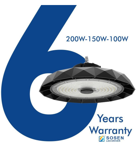 200W-150W -100W  High Bay LED UFO DIAMOND  SOSEN Driver - Dimmable 1-10V - 170lm/w - IP65