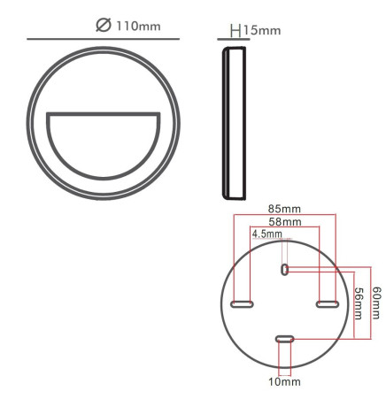 LED-merkelys - Slim - 3W - Svart Sirkulær - Overflate - Innendørs Utendørs - IP65