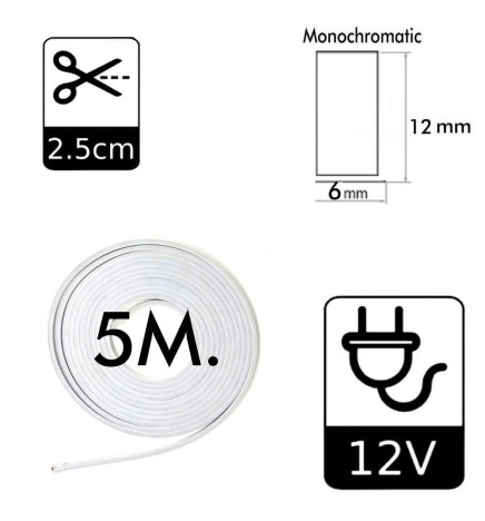 Neon LED - 5 metros - Roxo - LED 6mm - 12V - Corte 2,5cm