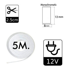 Neon LED - 5 mètres - BLEU - LED 6 mm - 12V - Coupe 2,5 cm