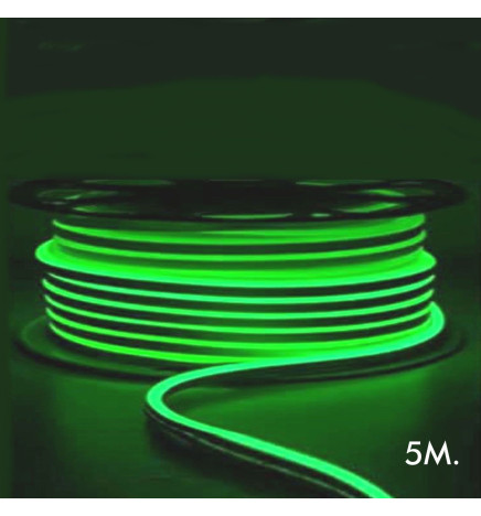 Neon LED - 5 metros - VERDE - LED 6mm - 12V - Corte 2,5cm