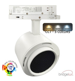 Faretto LED -binario trifase -  40W-26W - ROME - Driver GxTronic - Ottica regolabile 24º-60º - CCT - Colore selezionabile