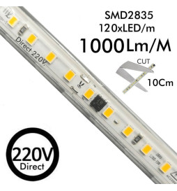 LED Streifen  220V | CUSTOM CUT  | 120LED/m | 50m | SMD 2835 | 1000Lm | 10W/M | CRI90 | IP65 | Schneiden 10cm