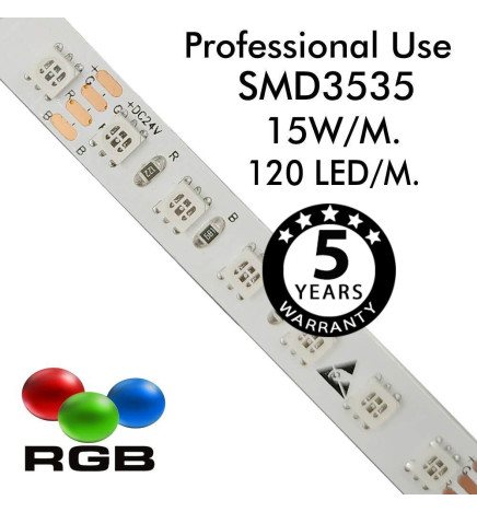 LED Strip 24V RGBW | 120xLED/m | 5m | SMD3535 | 560Lm | 15W/M | IP20