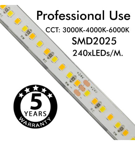 Striscia LED 24V | 240xLED/m | 5m | SMD2025 | CCT | 10W/M | IP20