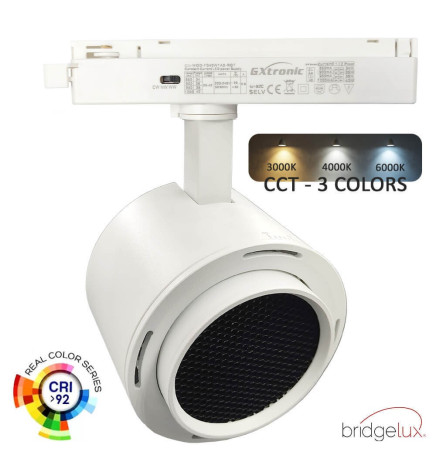 LED TrackLight - single-phase rails -  40W-26W - ROME - GxTronic Driver - Adjustable Optics 24º-60º -UGR13- CCT