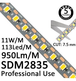 Striscia LED 24V |130 LED/m | 5m | SMD2835 | 950Lm |11W/M | CRI93 | IP20