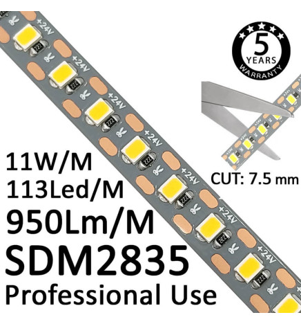 Tira LED 24V |130 LED/m | 5m | SMD2835 | 950Lm |11W/M | CRI93 | IP20