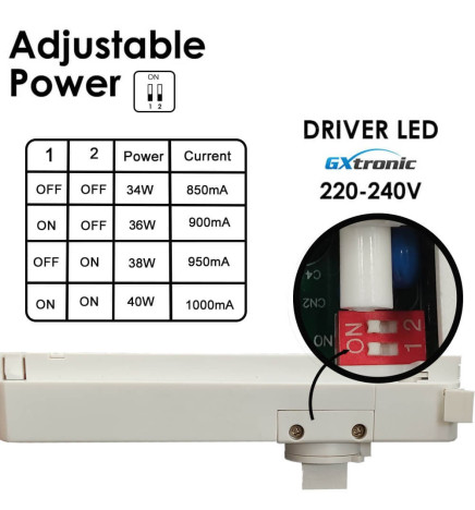 LED TrackLight - single-phase rails -  40W-26W - ROME - GxTronic Driver - Adjustable Optics 24º-60º -UGR13- CCT