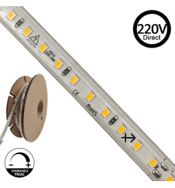 Striscia LED 220V | 120xLED/m | 20m | SMD2835 | 1450Lm/M | 14W/M | IP67 | Tagliare ogni 10cm