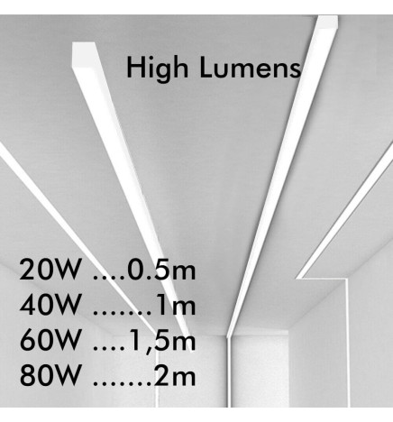 Lineær lampe - overfladeloft - MÜNCHEN HVID  - 0,5 m - 1 m - 1,5 m - 2 m - IP54 - Dæmpbar