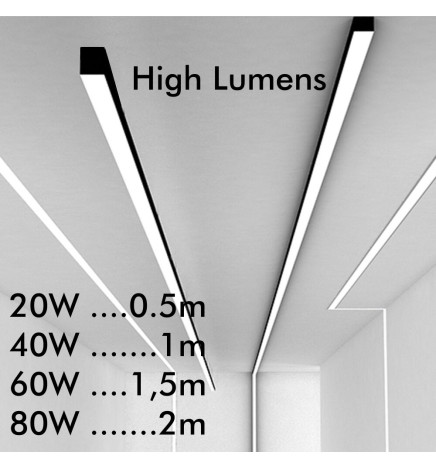 Lineær lampe - overfladeloft - MÜNCHEN SORT - 0,5 m - 1 m - 1,5 m - 2 m - IP20