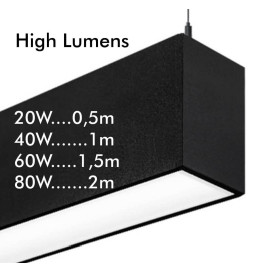 Lineær lampe LED - vedhæng - MÜNCHEN SORT - 0,5m - 1m - 1,5m - 2m - IP54 - dæmpbar