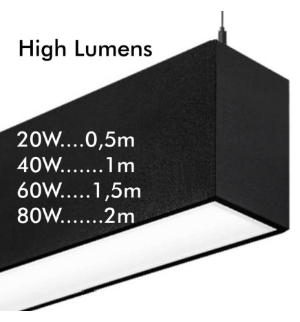 Lineær lampe LED - vedhæng - MÜNCHEN SORT - 0,5m - 1m - 1,5m - 2m - IP54 - dæmpbar
