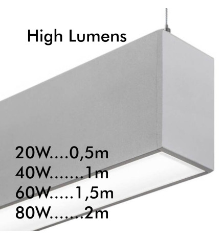 Lampada lineare Sospensione - MONACO DI BAVIERA ARGENTO - 0.5m - 1m - 1.5m - 2m - IP20