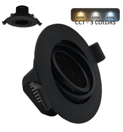 LED Downlight 7W - Sort Cirkulær - Justerbart Spotlys - UGR19 - CCT Valgbar Farve