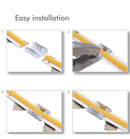 Conector Transparente para unión tiras LED COB + SMD - 10mm - IP20