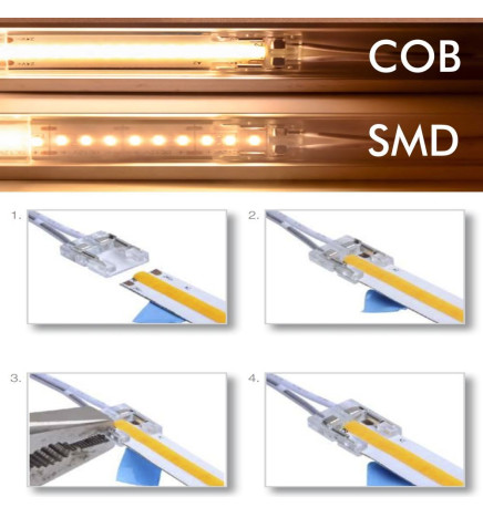 Transparent connector for COB + SMD LED strips - 10mm - IP20