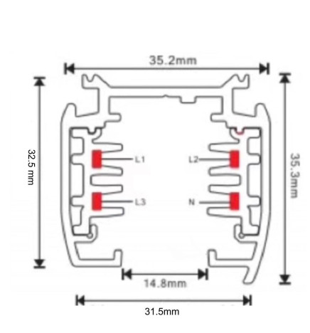 3-PHASE   Track  Rail  2 m. Black