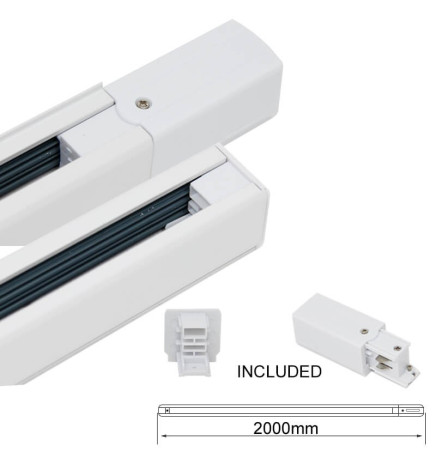 Skinnesystem 3-faset 2M Hvit
